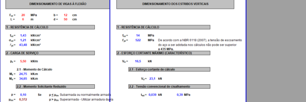 Planilha Cálculo de Vigas à Flexão