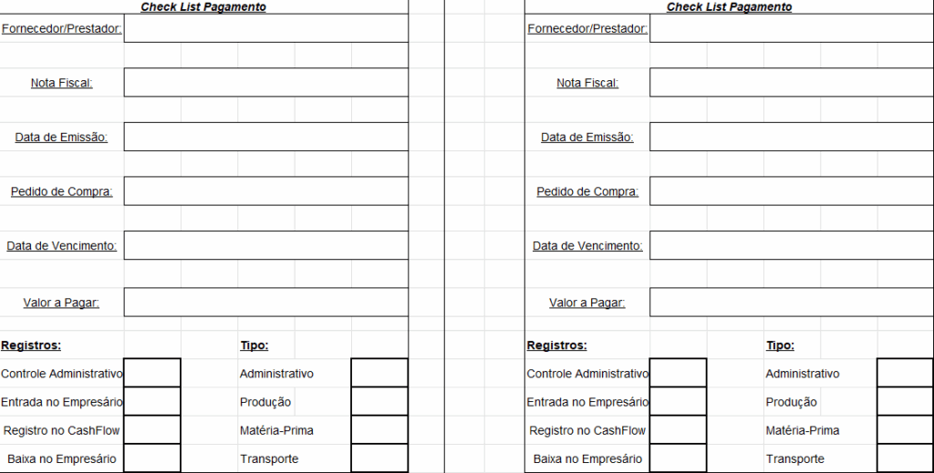 Planilha Checklist de Pagamento
