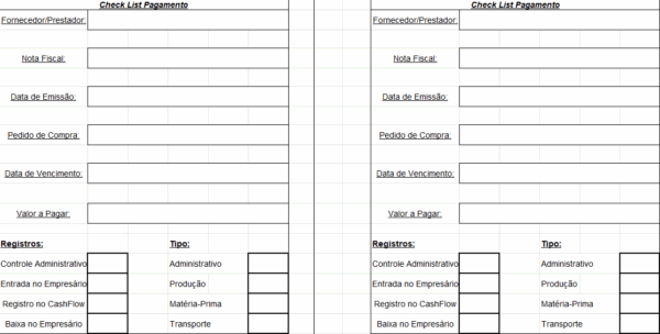 Planilha Checklist de Pagamento