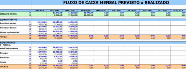 Planilha Fluxo de Caixa Mensal