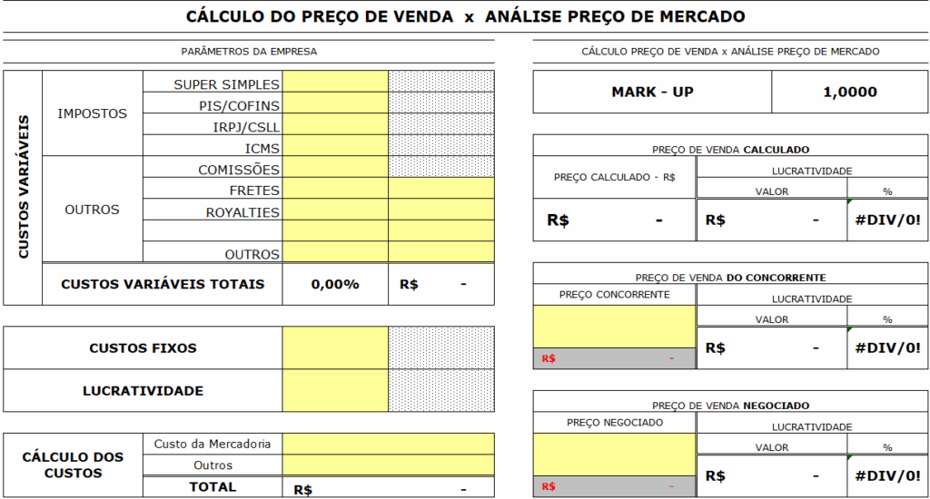 Planilha Preço de Venda no Comércio