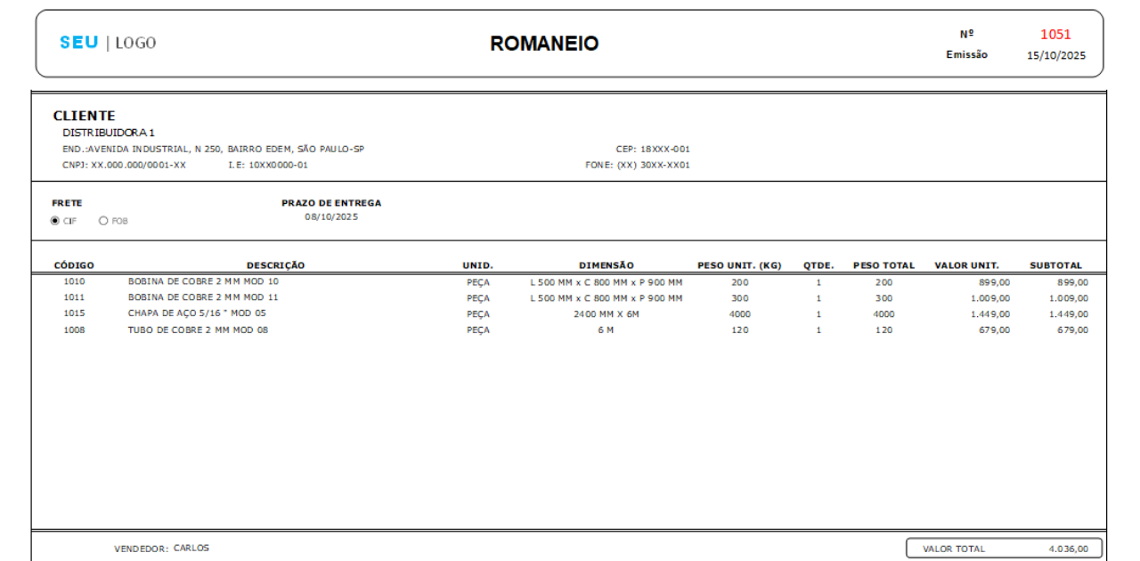 Planilha de Romaneio Automático